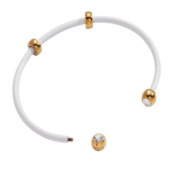 ALEX+ANI Bezel Stone Enamel Cuff in White - Picture 3 of 13